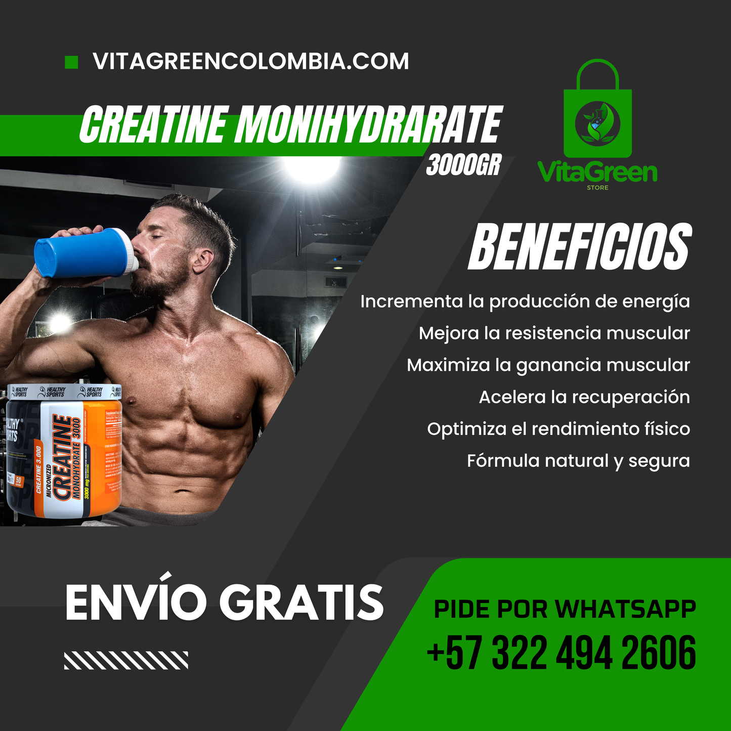 VitaGreen™|Creatina monohidratada 3000gr